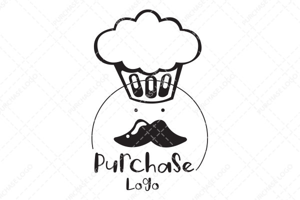 Circle Abstract with Moustache Emoji and a Cupcake on Top Logo